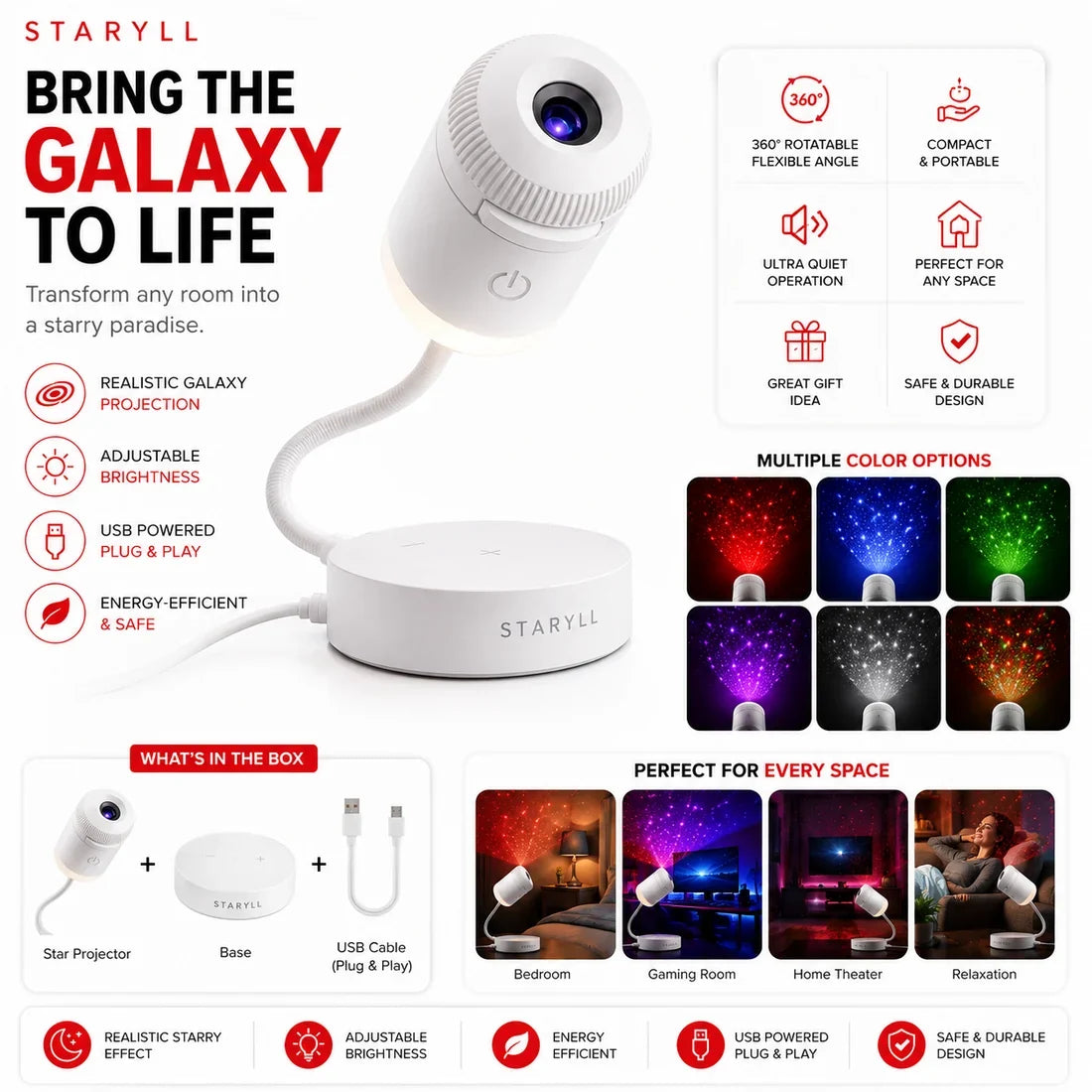 Galaxy Projector Star Light β 360Β° Starry Night LED Lamp for Bedroom & Gaming Room