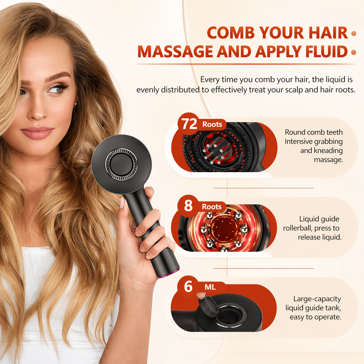 Advanced Red Light Hair Growth Comb™ | LED Scalp Massager for Thicker, Stronger & Healthier Hair | Rechargeable Hair Regrowth Brush