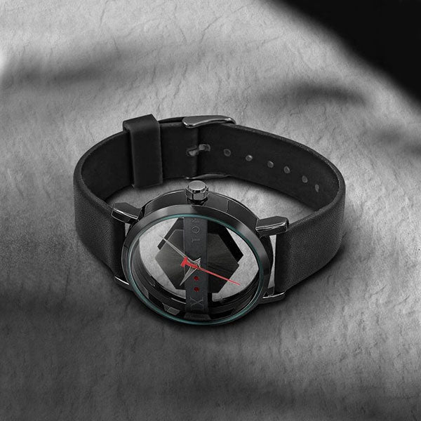 TOMI Men's Top Brand Luxury Watch Creative Half Transparent Watch Genuine Leather Strap